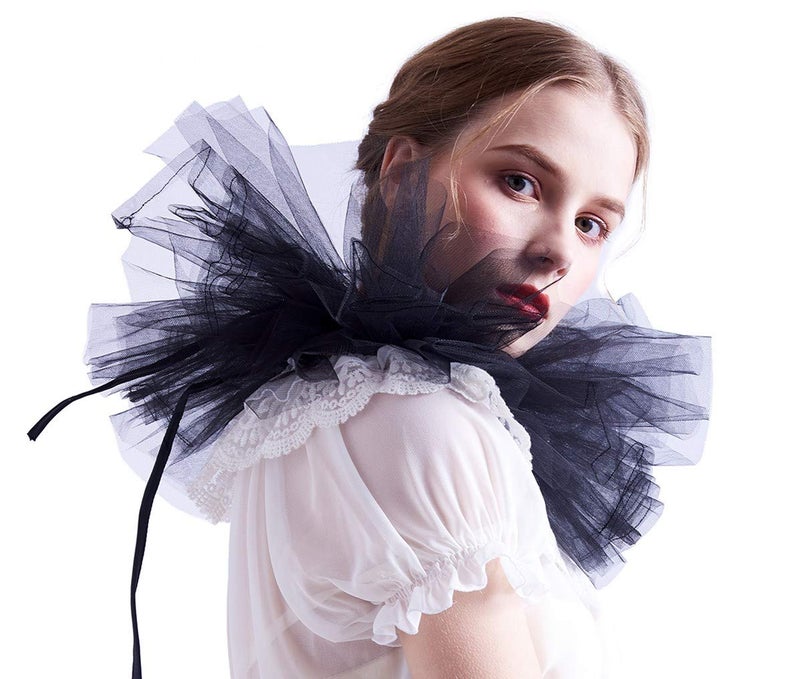 Blessume Retro Neck Ruff Ruffle Collar, Black, One size - Image 1